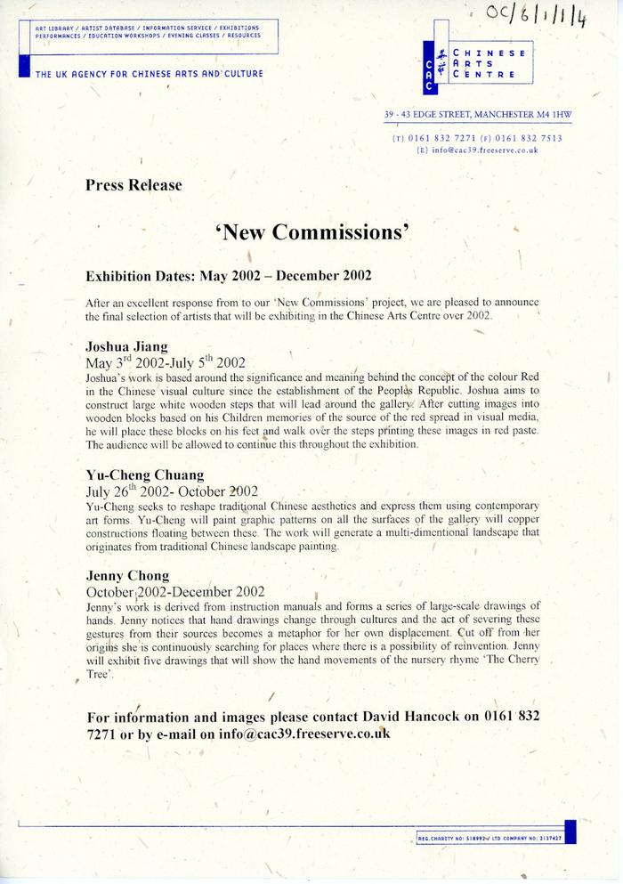 Press release : 'New Commissions' 