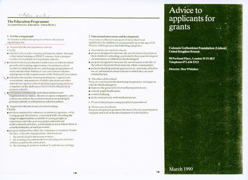 Photocopy of leaflet 'advice to grant applicants'